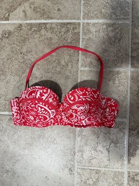 Xhilaration Red Paisley Bandeau Swim Top